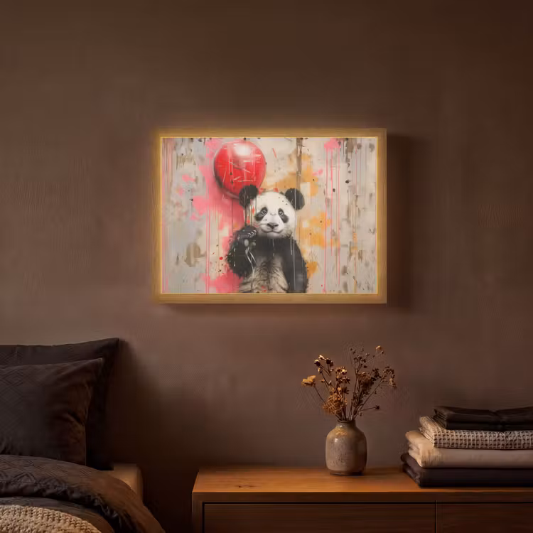 Graffiti - Panda - Ballon - Street art - Dier Light Box met batterij (Wandlamp) middel -sfeer4