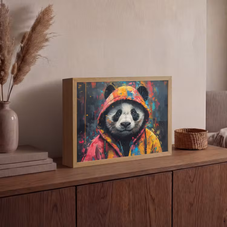 Graffiti - Panda - Jas - Kleurrijk - Street art Light Box met batterij (Wandlamp) middel -sfeer2