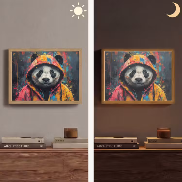 Graffiti - Panda - Jas - Kleurrijk - Street art Light Box met batterij (Wandlamp) middel -sfeer3