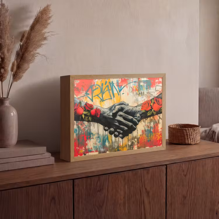 Graffiti - Rozen - Handen - Street art Light Box met batterij (Wandlamp) middel -sfeer2