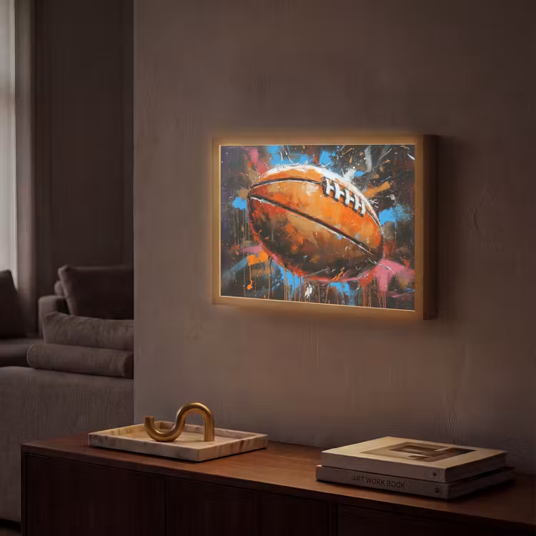 Graffiti - Rugby - Kleurrijk - Rugbybal Light Box met batterij (Wandlamp) middel -sfeer1