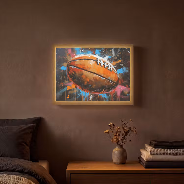 Graffiti - Rugby - Kleurrijk - Rugbybal Light Box met batterij (Wandlamp) middel -sfeer4