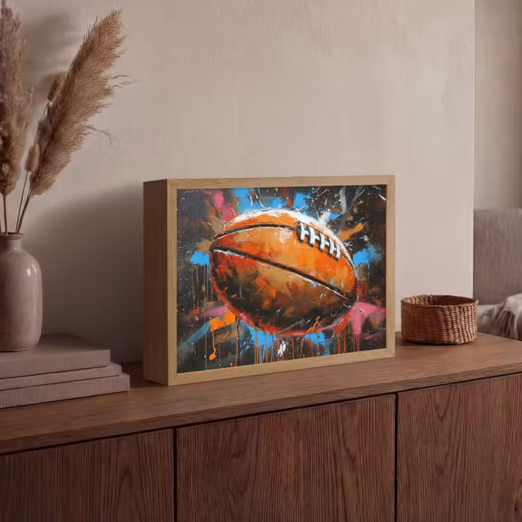 Graffiti - Rugby - Kleurrijk - Rugbybal Light Box met batterij (Wandlamp) middel -sfeer2