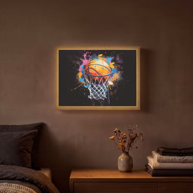 Graffiti - Sport - Basketbal - Basket Light Box met batterij (Wandlamp) middel -sfeer4