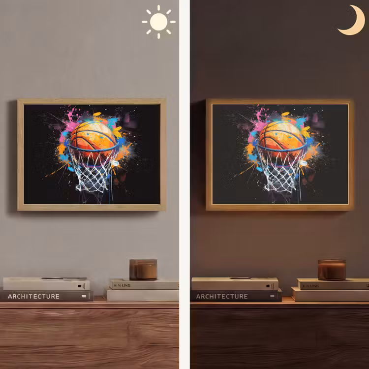 Graffiti - Sport - Basketbal - Basket Light Box met batterij (Wandlamp) middel -sfeer3