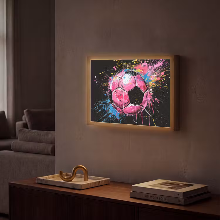 Graffiti - Sport - Voetbal - Bal - Roze Light Box met batterij (Wandlamp) middel -sfeer1