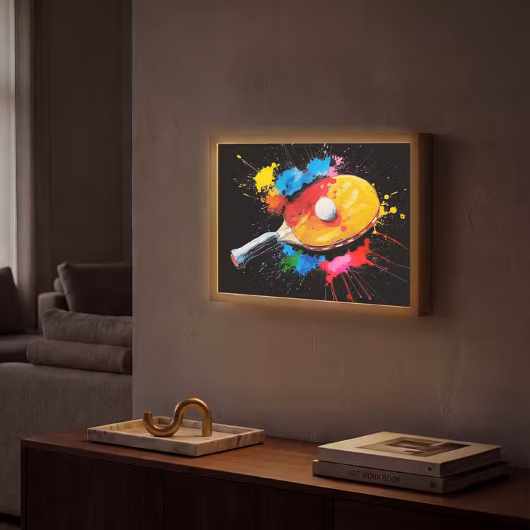 Graffiti - Sport - Tafeltennis - Verf Light Box met batterij (Wandlamp) middel -sfeer1