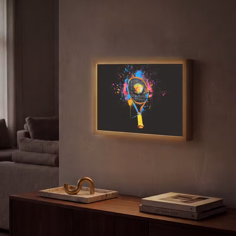 Graffiti - Sport - Tennis - Raket - Bal Light Box met batterij (Wandlamp) middel -sfeer1