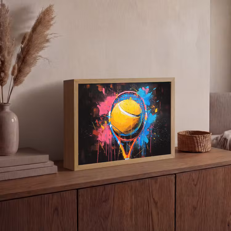 Graffiti - Tennis - Sport - Racket Light Box met batterij (Wandlamp) middel -sfeer2