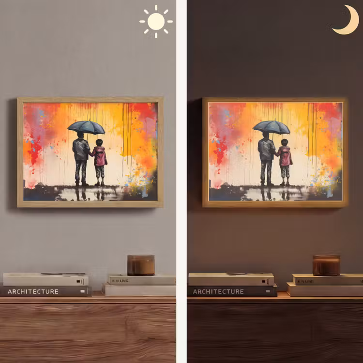 Graffiti - Paraplu - Mensen - Kleuren - Kunst Light Box met batterij (Wandlamp) middel -sfeer3