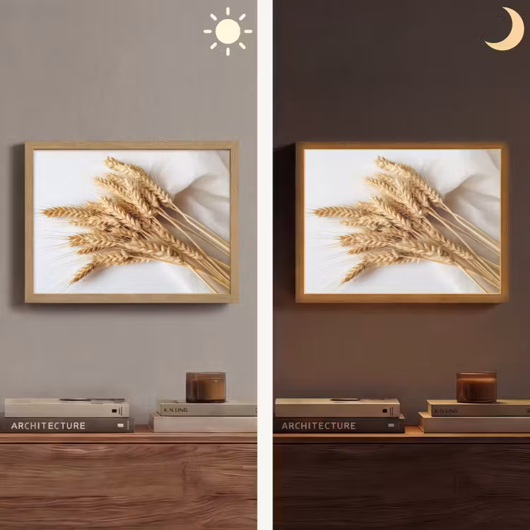 Graan - Geel - Wit - Natuur - Stilleven Light Box met batterij (Wandlamp) middel -sfeer3