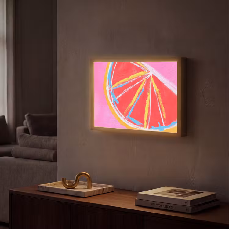 Grapefruit - Geschilderd - Roze - Strepen Light Box met batterij (Wandlamp) middel -sfeer1