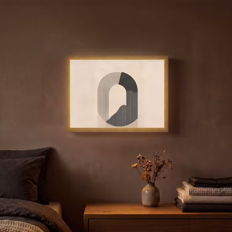 Grafisch gebogen motief - Beige Light Box met batterij (Wandlamp) middel -sfeer4