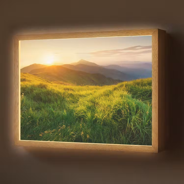 Gras - Heuvels - Zon - Natuur - Landschap Light Box met batterij (Wandlamp) middel -z3d_website