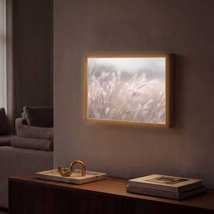 Graspluimen - Wind - Beige - Mistig Light Box met batterij (Wandlamp) middel -sfeer1