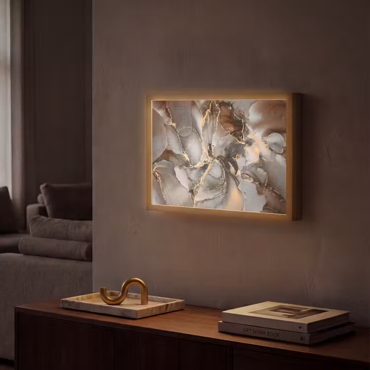 Grijs - Goud - Marmer - Marmerlook Light Box met batterij (Wandlamp) middel -sfeer1