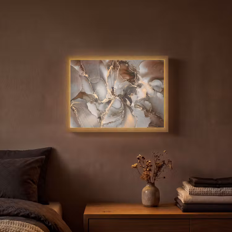 Grijs - Goud - Marmer - Marmerlook Light Box met batterij (Wandlamp) middel -sfeer4