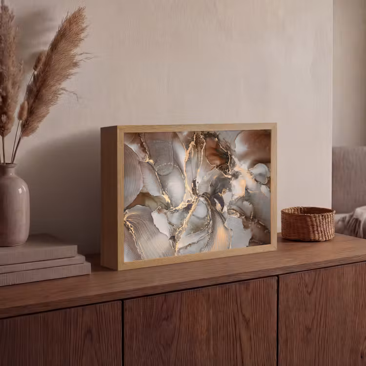Grijs - Goud - Marmer - Marmerlook Light Box met batterij (Wandlamp) middel -sfeer2