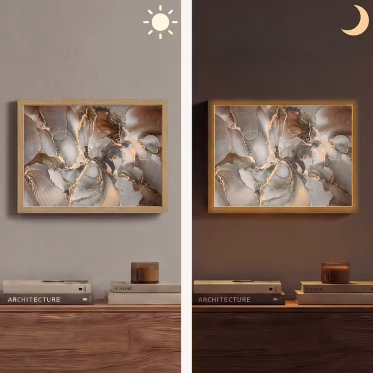 Grijs - Goud - Marmer - Marmerlook Light Box met batterij (Wandlamp) middel -sfeer3