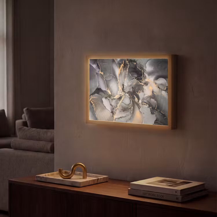 Grijs - Luxe - Goud - Marmer Light Box met batterij (Wandlamp) middel -sfeer1