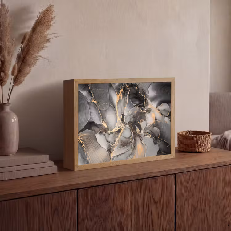 Grijs - Luxe - Goud - Marmer Light Box met batterij (Wandlamp) middel -sfeer2