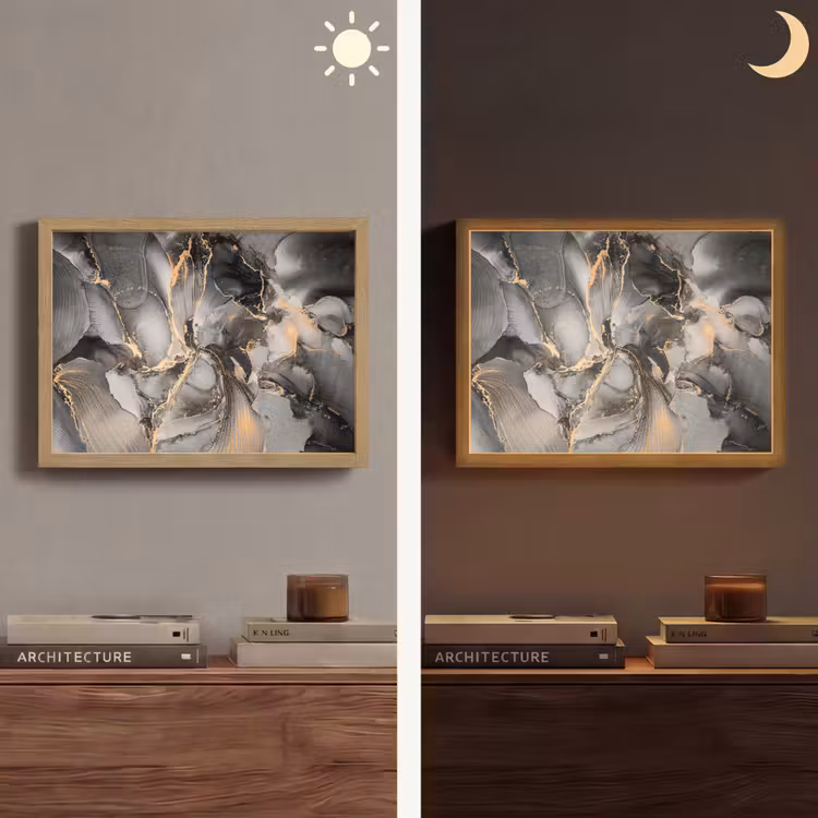 Grijs - Luxe - Goud - Marmer Light Box met batterij (Wandlamp) middel -sfeer3