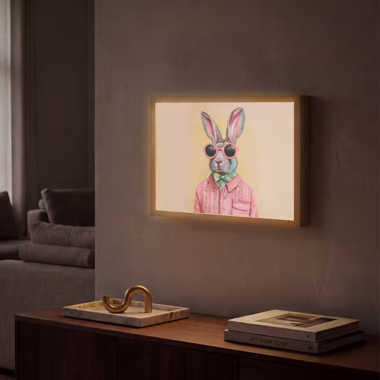 Grijs - Konijn - Blouse - Strik Light Box met batterij (Wandlamp) middel -sfeer1