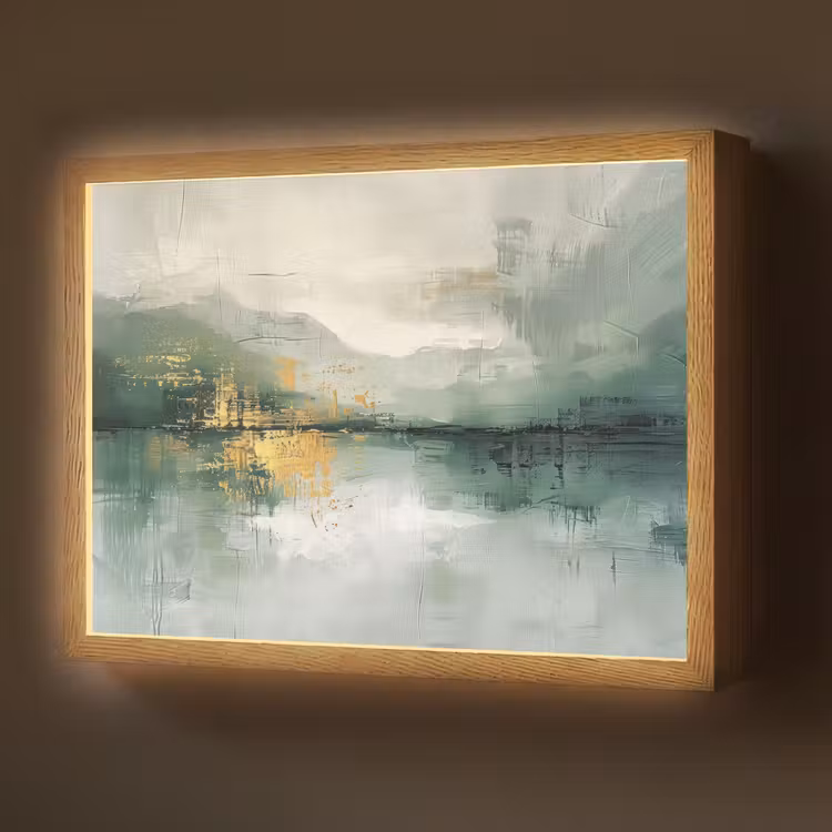 Groen - Modern - Abstract - Goud Light Box met batterij (Wandlamp) middel -z3d_website
