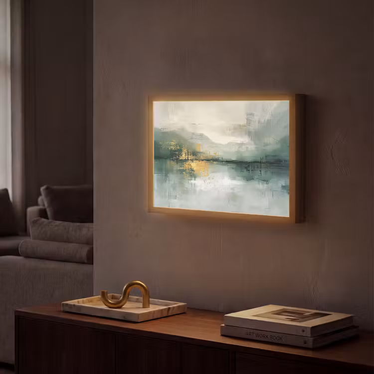Groen - Modern - Abstract - Goud Light Box met batterij (Wandlamp) middel -sfeer1