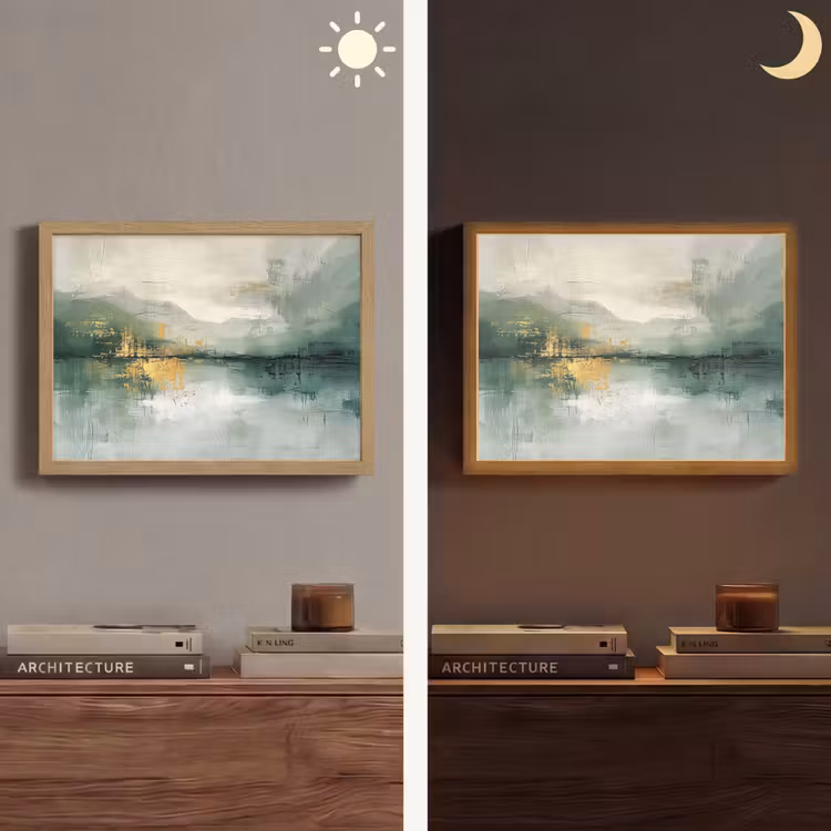 Groen - Modern - Abstract - Goud Light Box met batterij (Wandlamp) middel -sfeer3