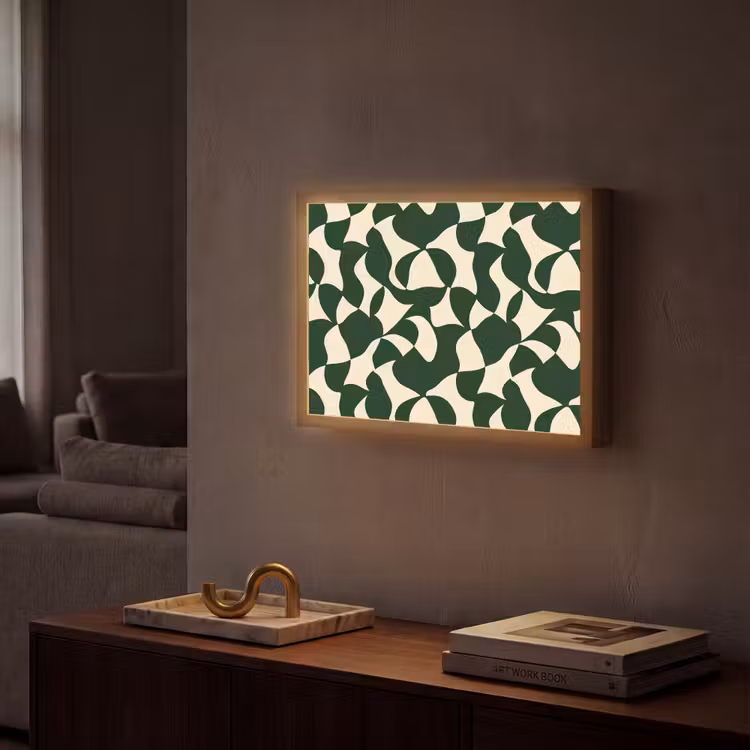 Groen - Organische vlakken - Crème Light Box met batterij (Wandlamp) middel 907 -sfeer1