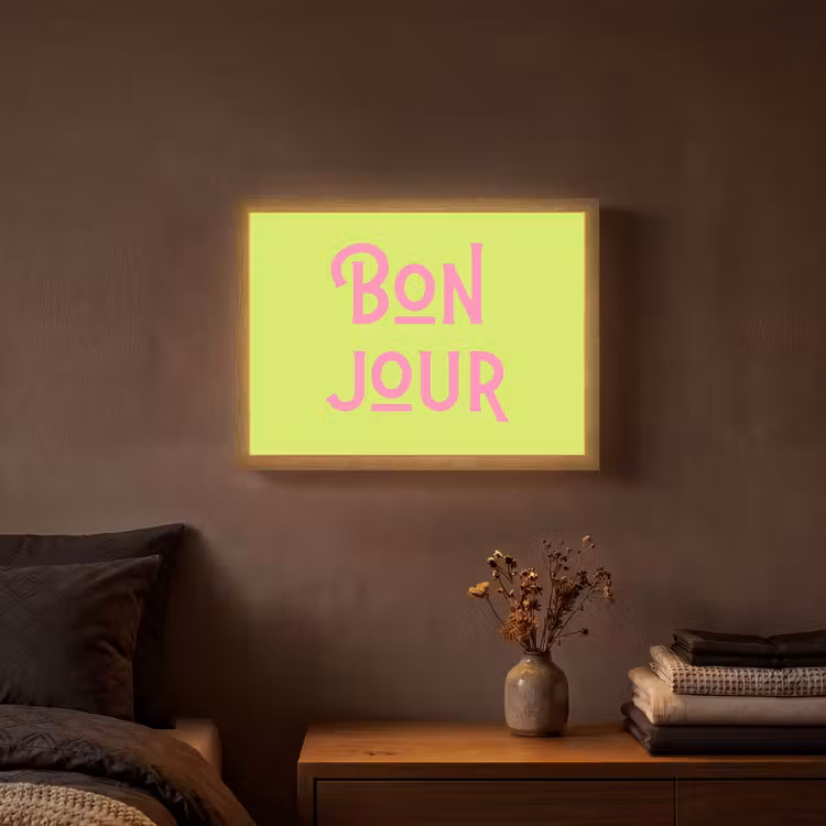 Groen - Roze bonjour - art-deco Light Box met batterij (Wandlamp) middel -sfeer4