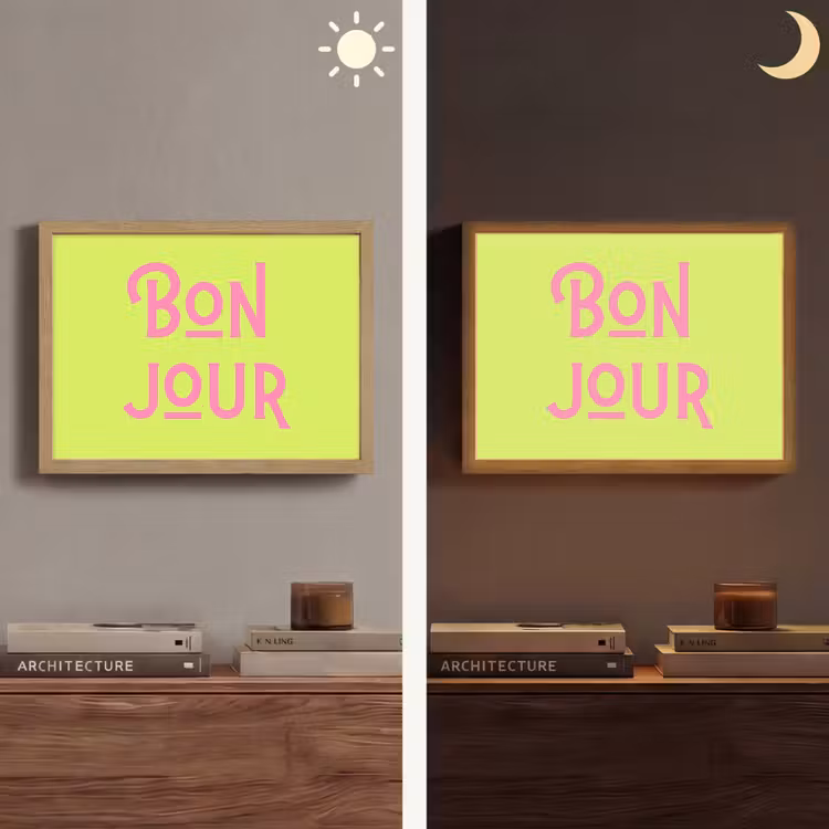 Groen - Roze bonjour - art-deco Light Box met batterij (Wandlamp) middel -sfeer3