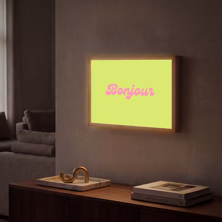 Groen - Roze bonjour - Retro Light Box met batterij (Wandlamp) middel -sfeer1