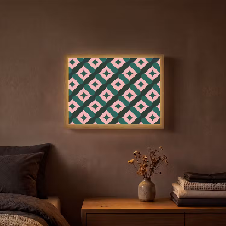 Groen - Roze - Retro - Sterren Light Box met batterij (Wandlamp) middel 907 -sfeer4