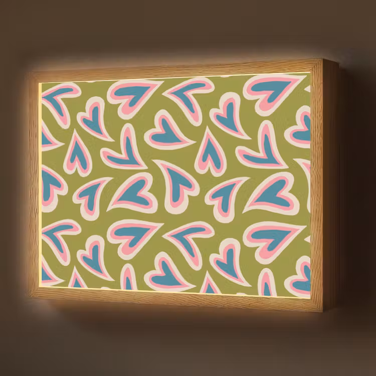 Groen - Retro - Hartjes - Patroon Light Box met batterij (Wandlamp) middel 907 -z3d_website