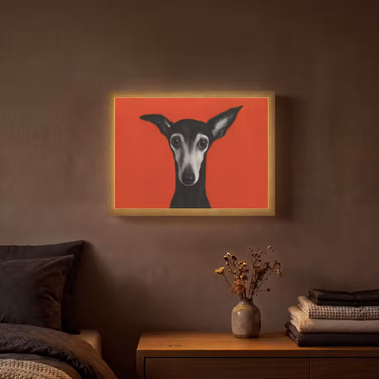Windhond - Minimalistisch - Rood Light Box met batterij (Wandlamp) middel -sfeer4