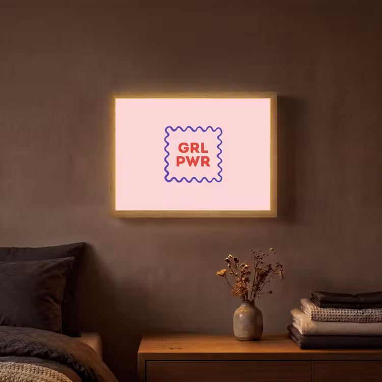 Grl pwr - Roze - Kader Light Box met batterij (Wandlamp) middel -sfeer4