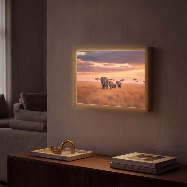 Groep olifanten - Open vlakte - Zon Light Box met batterij (Wandlamp) middel -sfeer1
