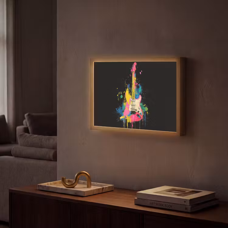 Gitaar - Kleurrijk - Verf Light Box met batterij (Wandlamp) middel -sfeer1