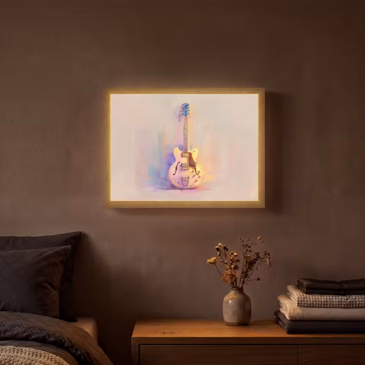 Gitaar - Pastel - Schilderachtig Light Box met batterij (Wandlamp) middel -sfeer4