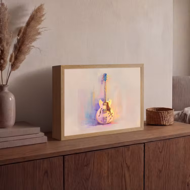 Gitaar - Pastel - Schilderachtig Light Box met batterij (Wandlamp) middel -sfeer2