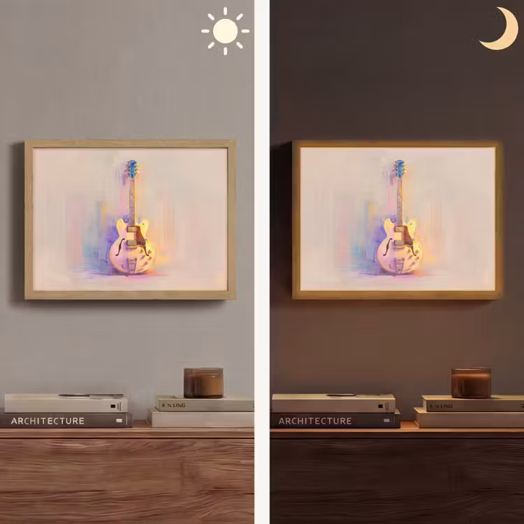 Gitaar - Pastel - Schilderachtig Light Box met batterij (Wandlamp) middel -sfeer3