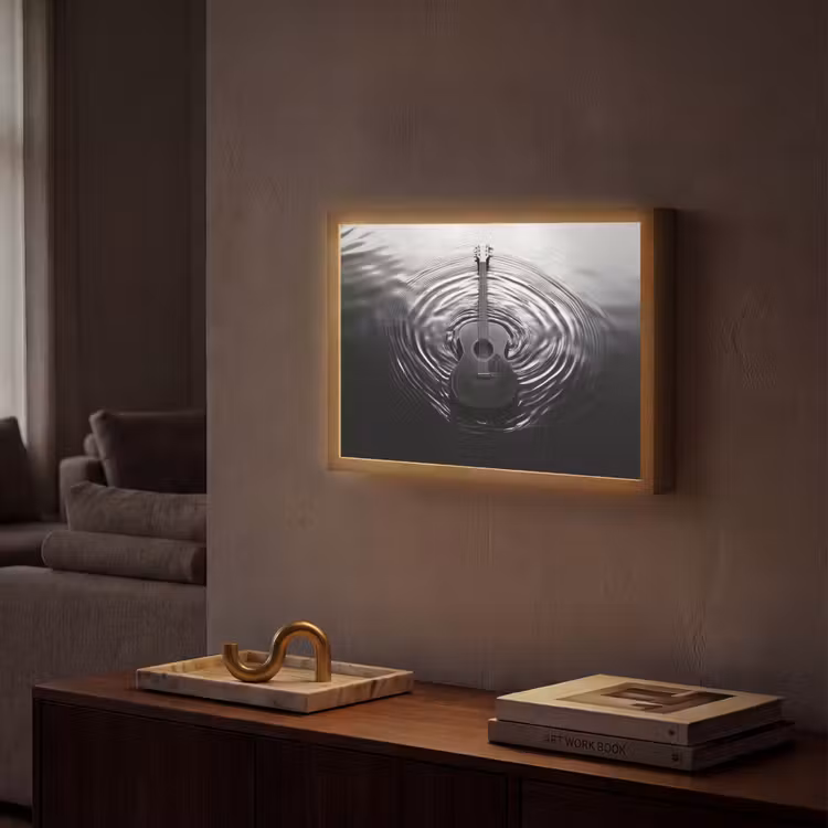 Gitaar - Hout - Water Light Box met batterij (Wandlamp) middel -sfeer1