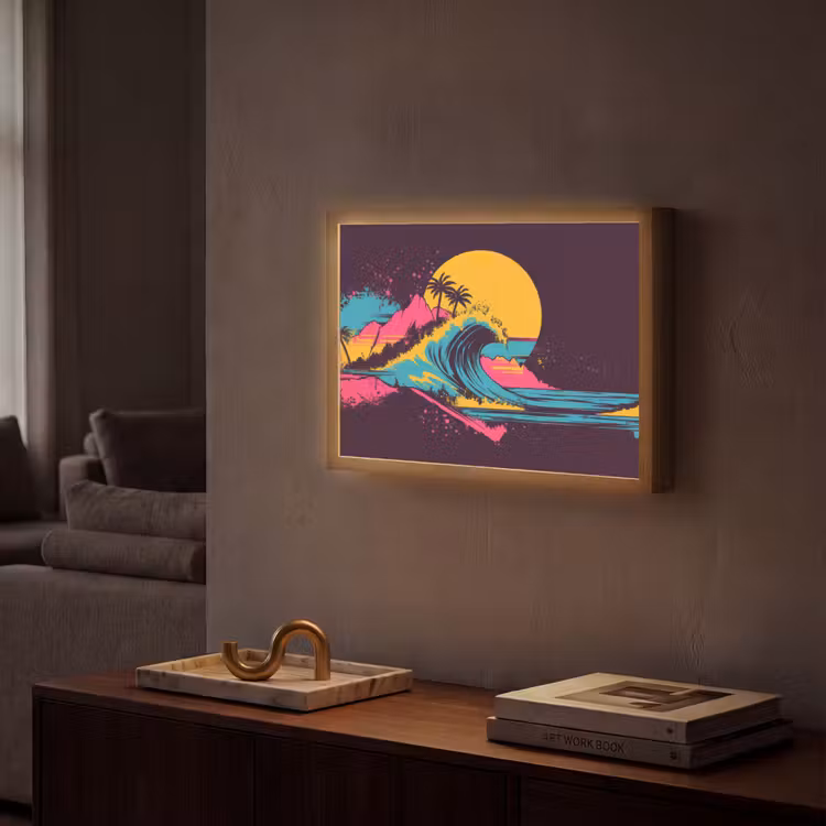 Golf - Kleurrijk - Zon - Palmbomen Light Box met batterij (Wandlamp) middel -sfeer1