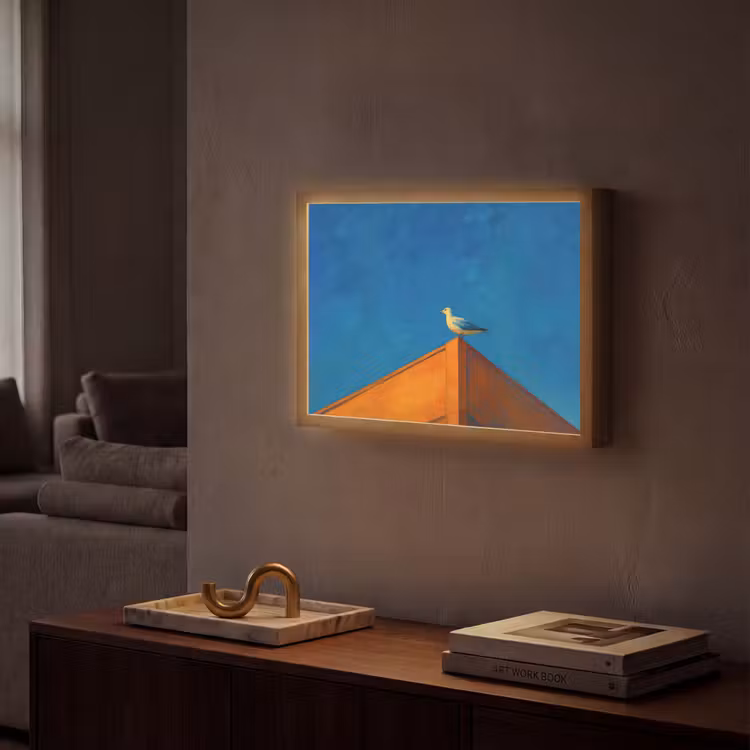 Meeuw - Gebouw - Lucht - Geschilderd Light Box met batterij (Wandlamp) middel -sfeer1