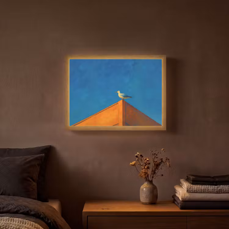 Meeuw - Gebouw - Lucht - Geschilderd Light Box met batterij (Wandlamp) middel -sfeer4