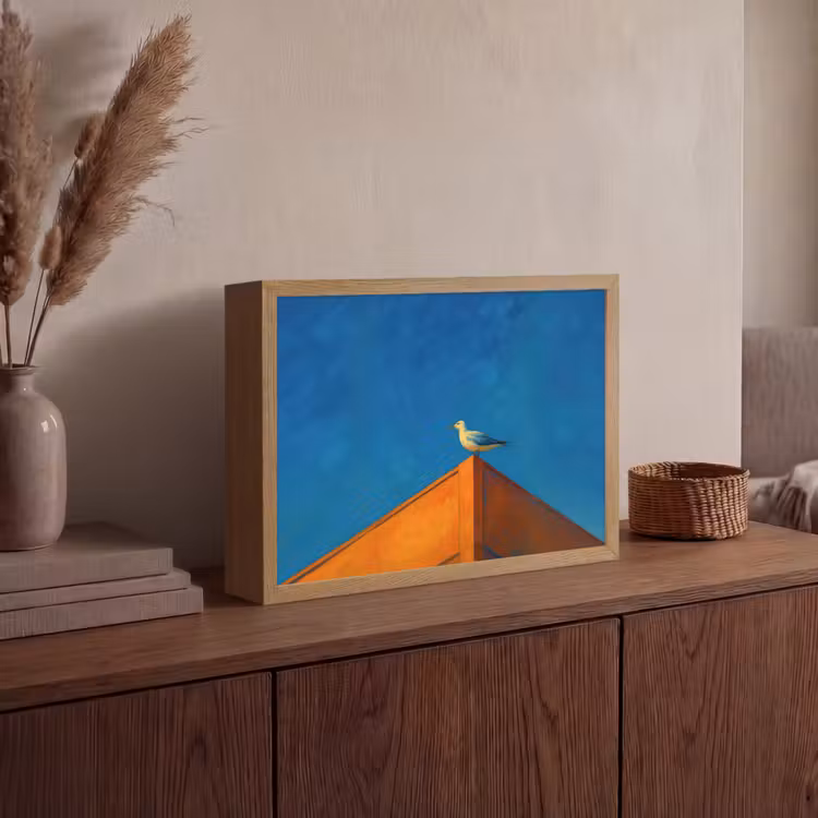 Meeuw - Gebouw - Lucht - Geschilderd Light Box met batterij (Wandlamp) middel -sfeer2