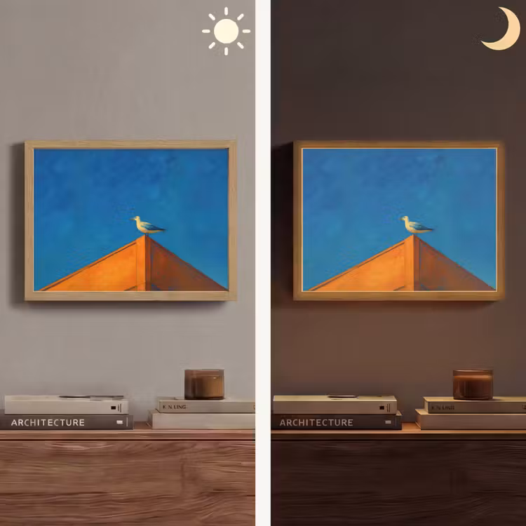Meeuw - Gebouw - Lucht - Geschilderd Light Box met batterij (Wandlamp) middel -sfeer3