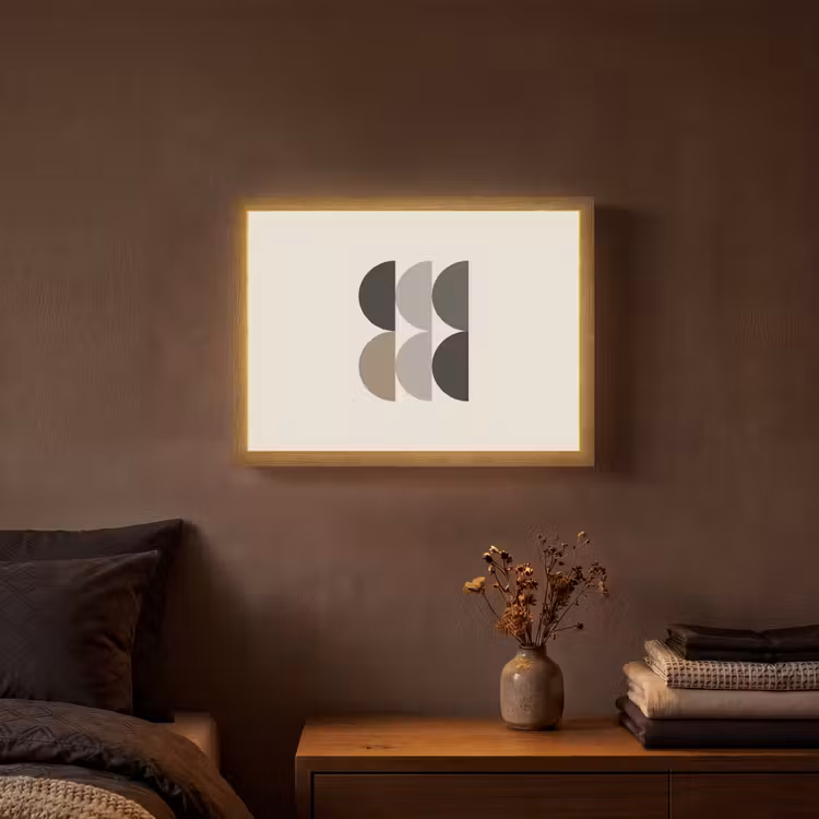 Halve cirkels - Aardetinten - Grafisch Light Box met batterij (Wandlamp) middel -sfeer4